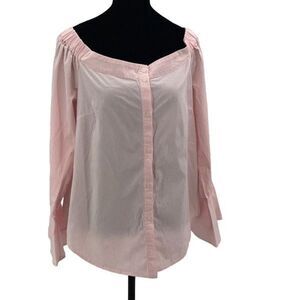 Sanctuary Womens Pinstripes Button-Front Off Shoulder‎ Bell Sleeve Blouse Medium